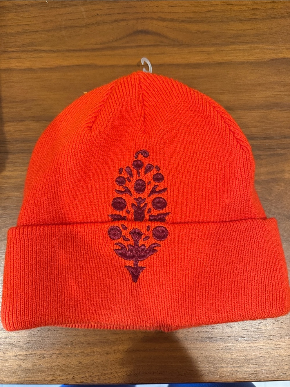 Free people Logo Embroidered Orange Red Knit Beanie SZ O